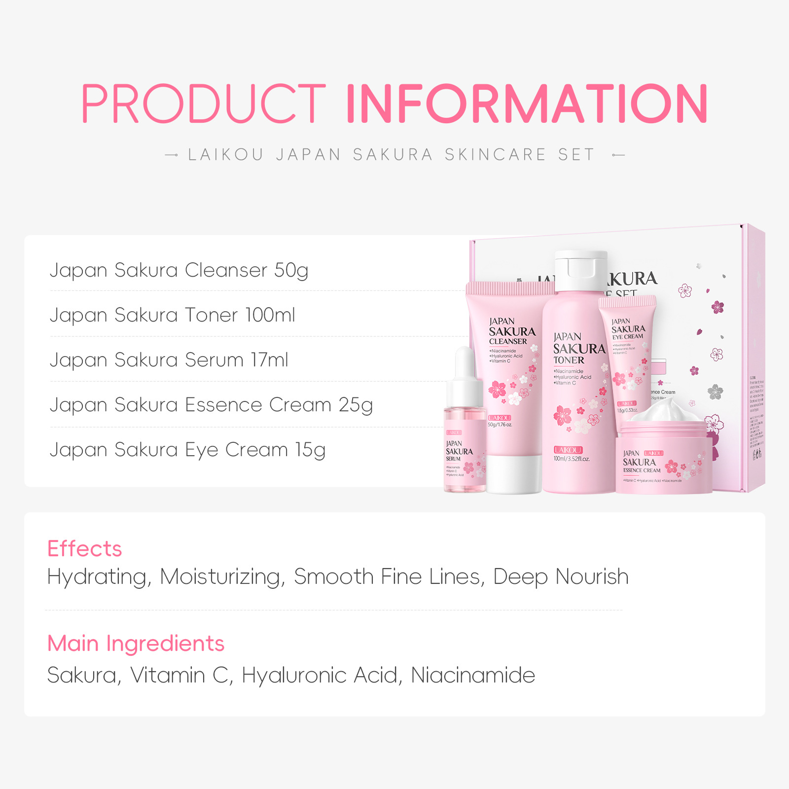 LAIKOU Sakura 5-teiliges Hautp – Korean Skincare Routine Bewertung und Preis